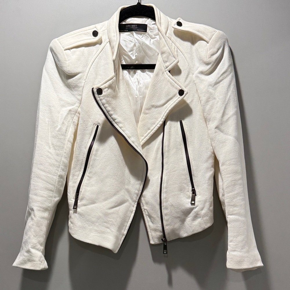 Zara white cream Women's biker moto Jacket small